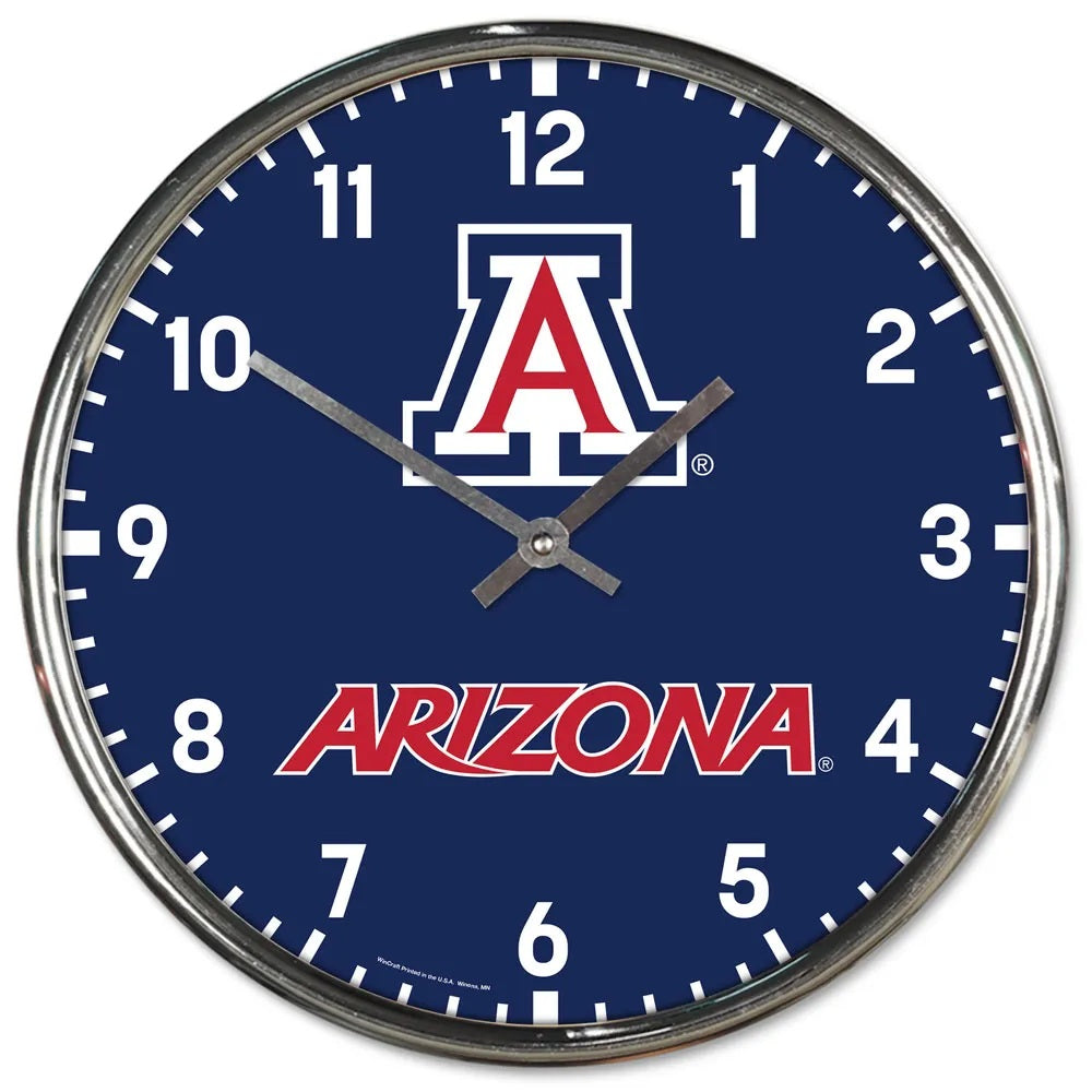Arizona Wildcats Clock Round Wall Style Chrome Periodic Restock