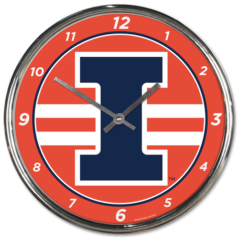 Illinois Fighting Illini Clock Round Wall Style Chrome Periodic Restock