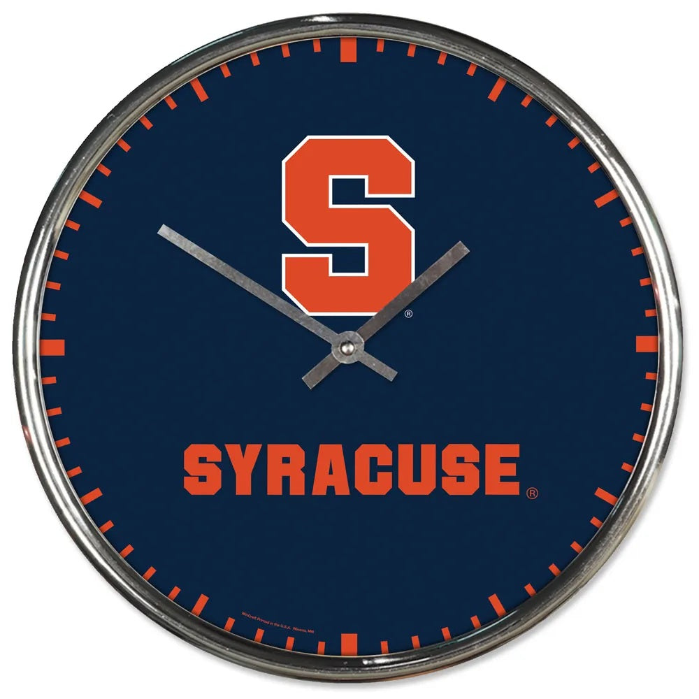 Syracuse Orangemen Clock Round Wall Style Chrome Periodic Restock