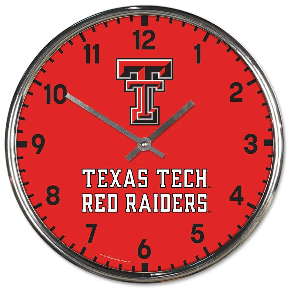 Texas Tech Red Raiders Clock Round Wall Style Chrome Periodic Restock