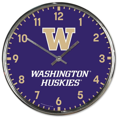 Washington Huskies Clock Round Wall Style Chrome Periodic Restock