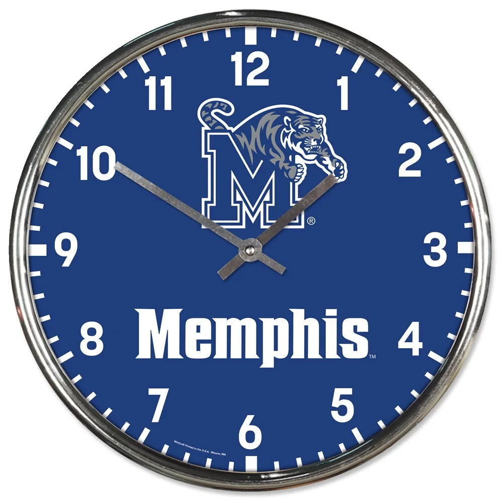 Memphis Tigers Clock Round Wall Style Chrome Periodic Restock
