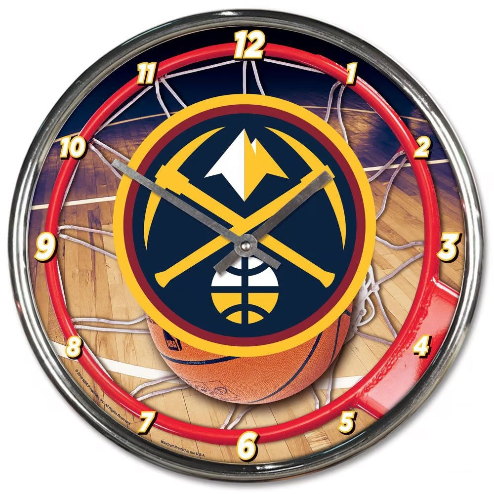 Denver Nuggets Clock Round Wall Style Chrome Periodic Restock