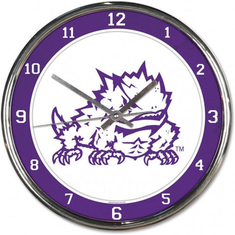 Texas Christian Horned Frogs Clock Round Wall Style Chrome Periodic Restock