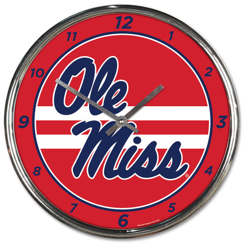 Ole Miss Rebels Clock Round Wall Style Chrome