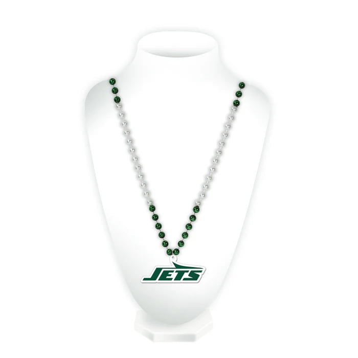 New York Jets Beads with Medallion Mardi Gras Style