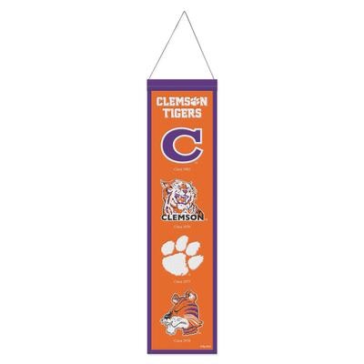Clemson Tigers Banner Wool 8x32 Heritage Evolution Design Special Order