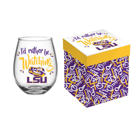 LSU Tigers Glass 17oz Wine Stemless Boxed