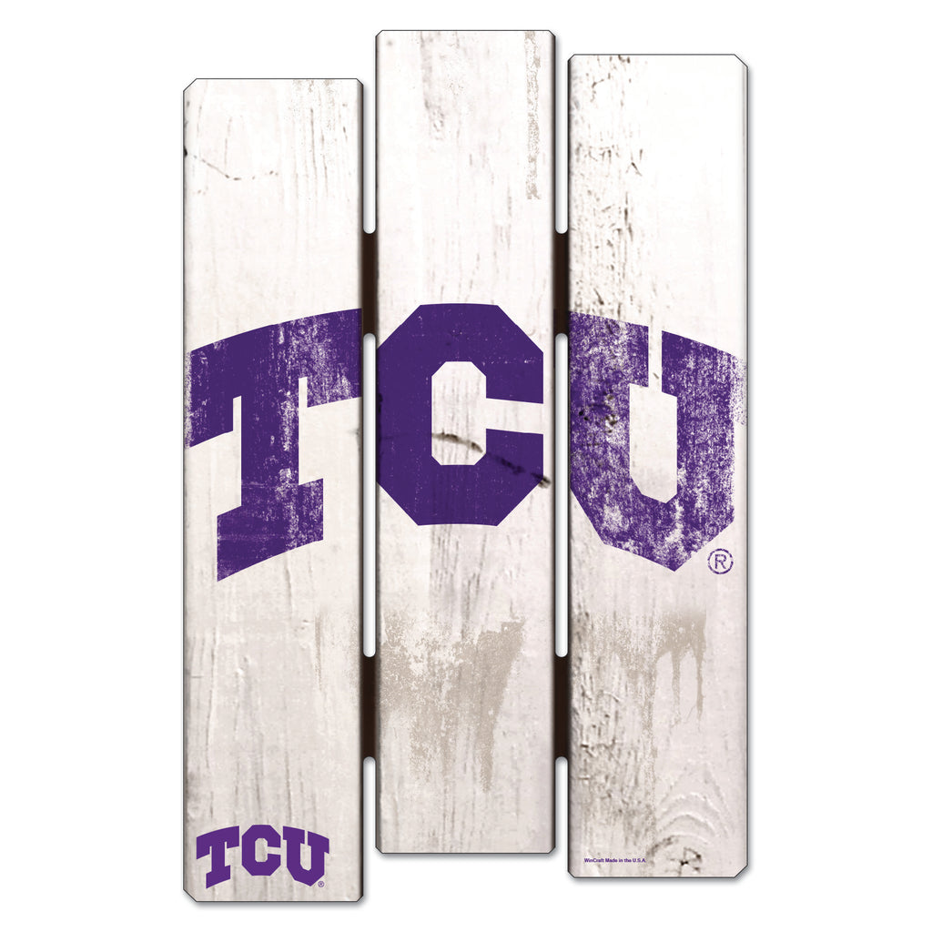 Texas Christian Horned Frogs Sign 11x17 Wood Fence Style White