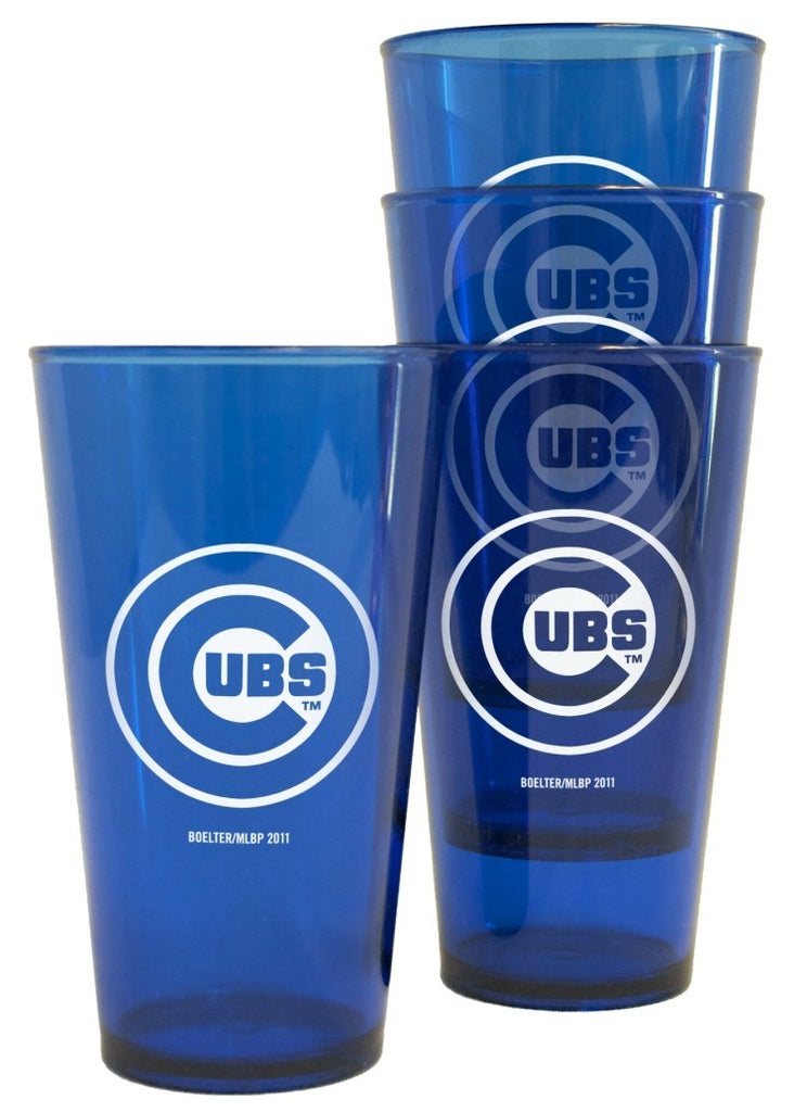 Chicago Cubs Glass Pint 16oz Plastic Clear 4 Pack