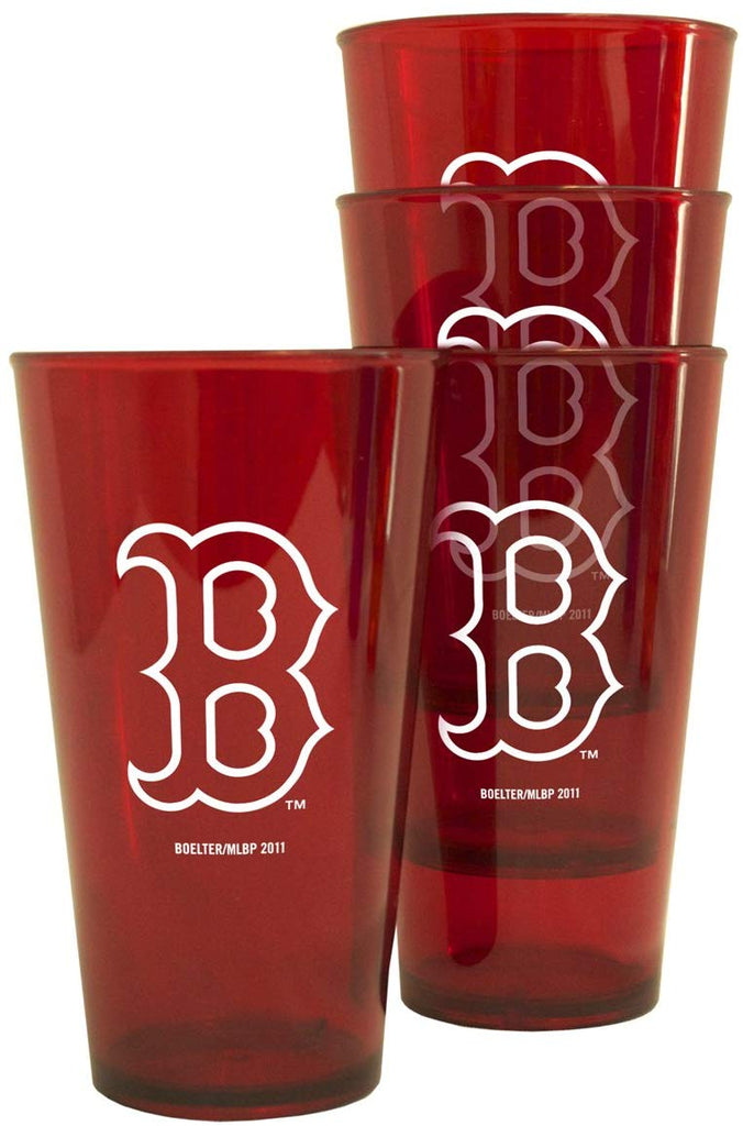 Boston Red Sox Glass Pint 16oz Plastic Clear 4 Pack