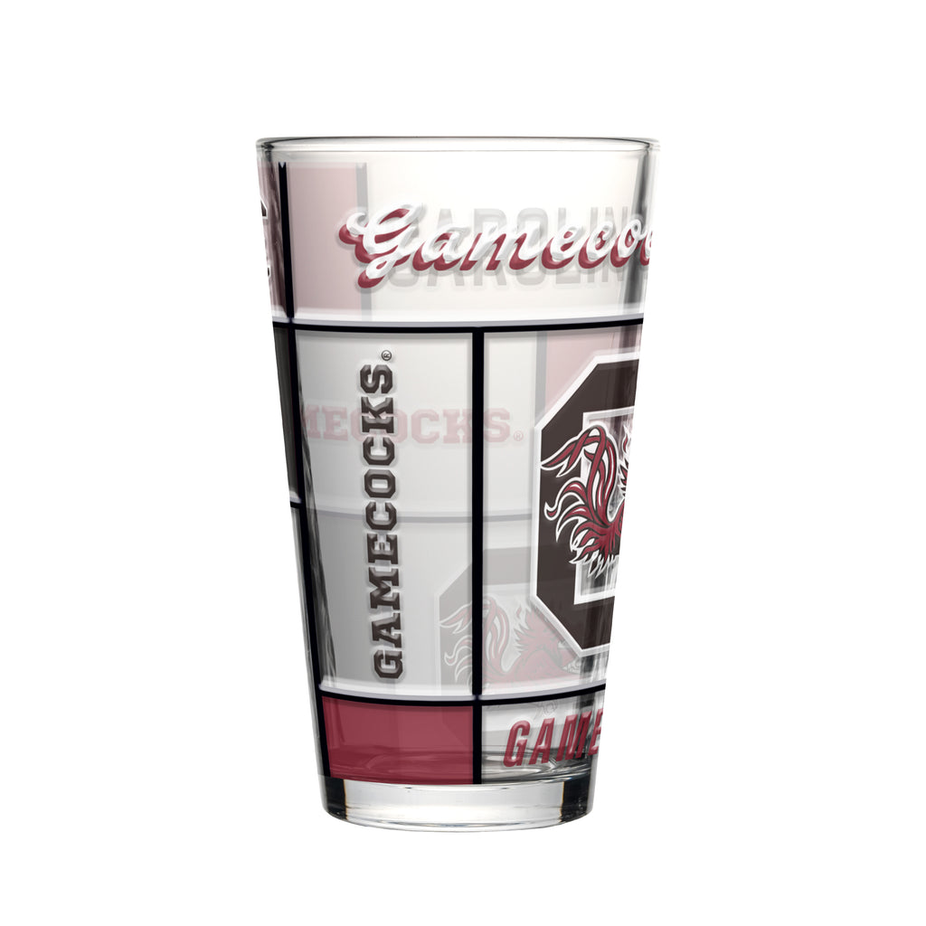 South Carolina Gamecocks Pint Glass 16oz Quilted Stained Boxed