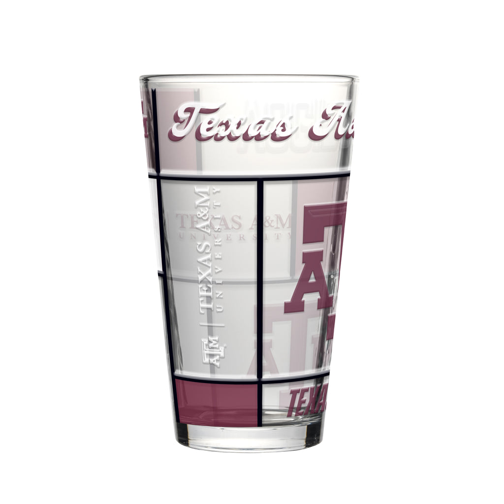 Texas A&M Aggies Pint Glass 16oz Quilted Stained Boxed