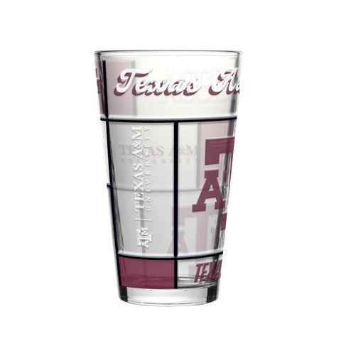 Texas A&M Aggies Pint Glass 16oz Quilted Stained Boxed