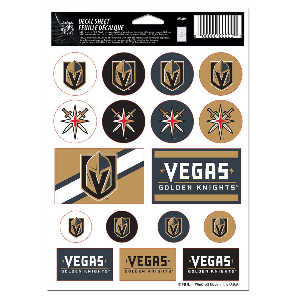 Las Vegas Golden Knights Decal Sheet 5x7 Vinyl