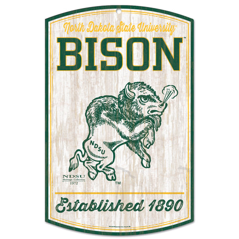 North Dakota State Bison Sign 11x17 Wood Vintage