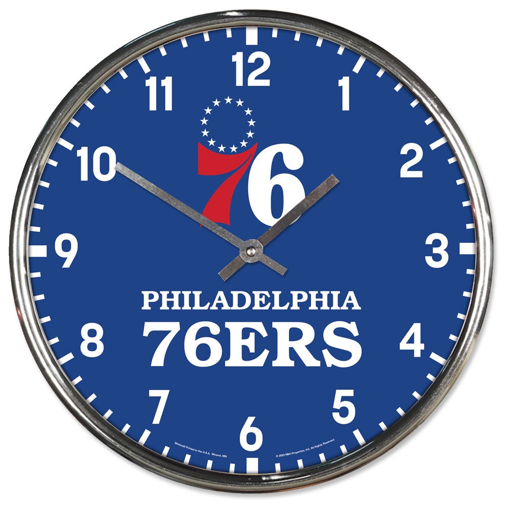 Philadelphia 76ers Clock Round Wall Style Chrome Periodic Restock