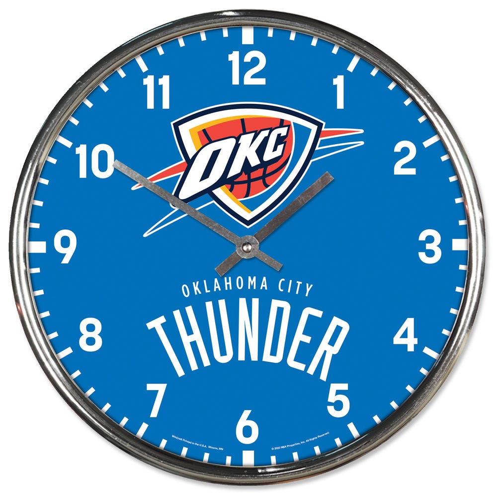 Oklahoma City Thunder Clock Round Wall Style Chrome Periodic Restock