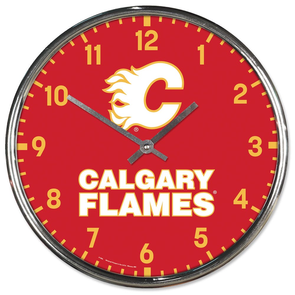 Calgary Flames Clock Round Wall Style Chrome Periodic Restock
