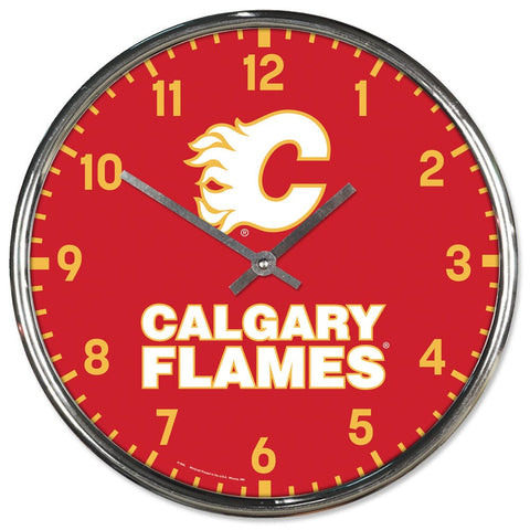 Calgary Flames Clock Round Wall Style Chrome Periodic Restock