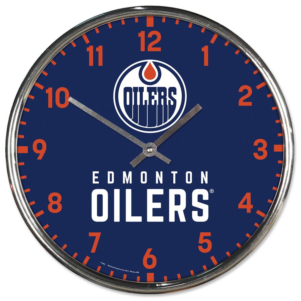 Edmonton Oilers Clock Round Wall Style Chrome Periodic Restock