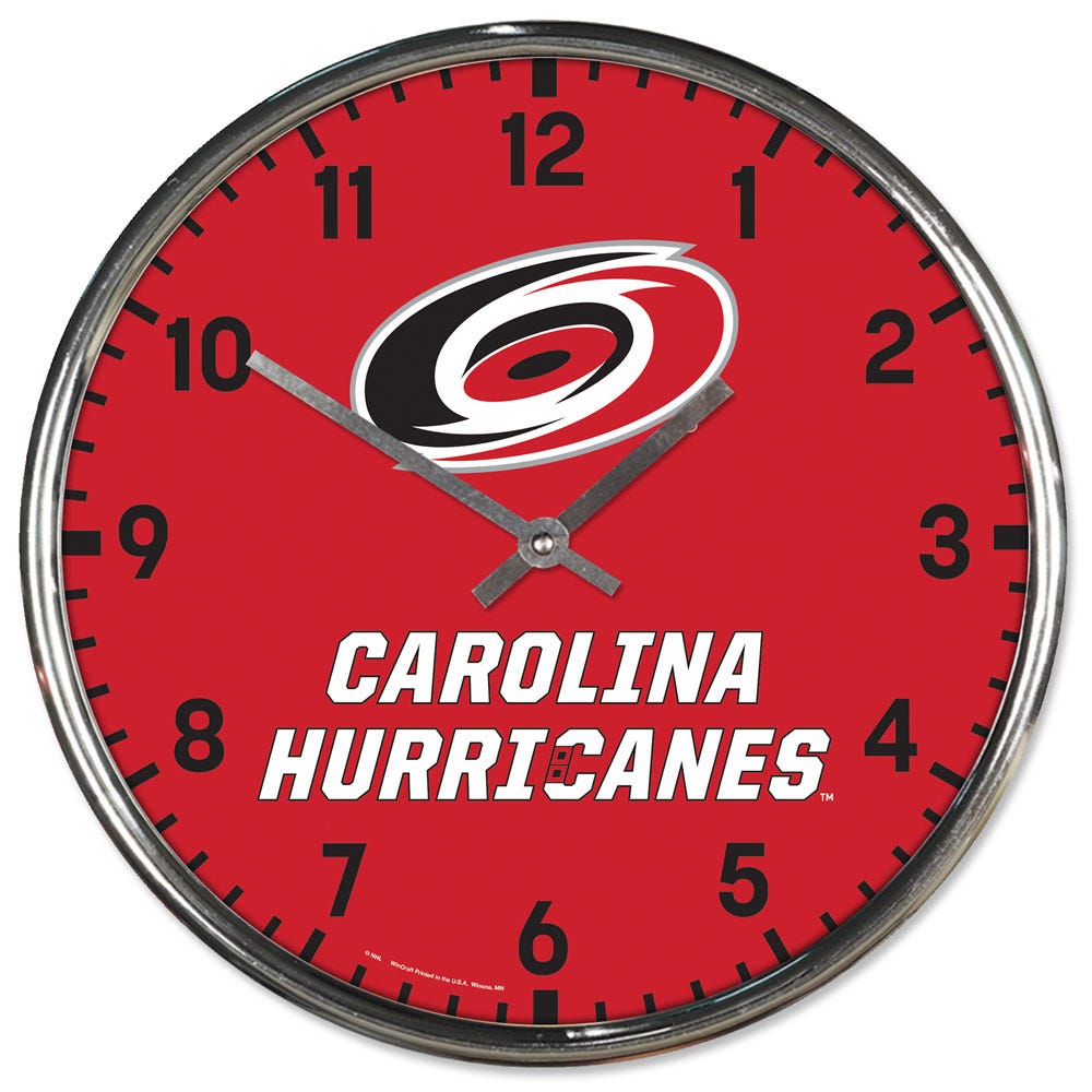 Carolina Hurricanes Clock Round Wall Style Chrome Periodic Restock