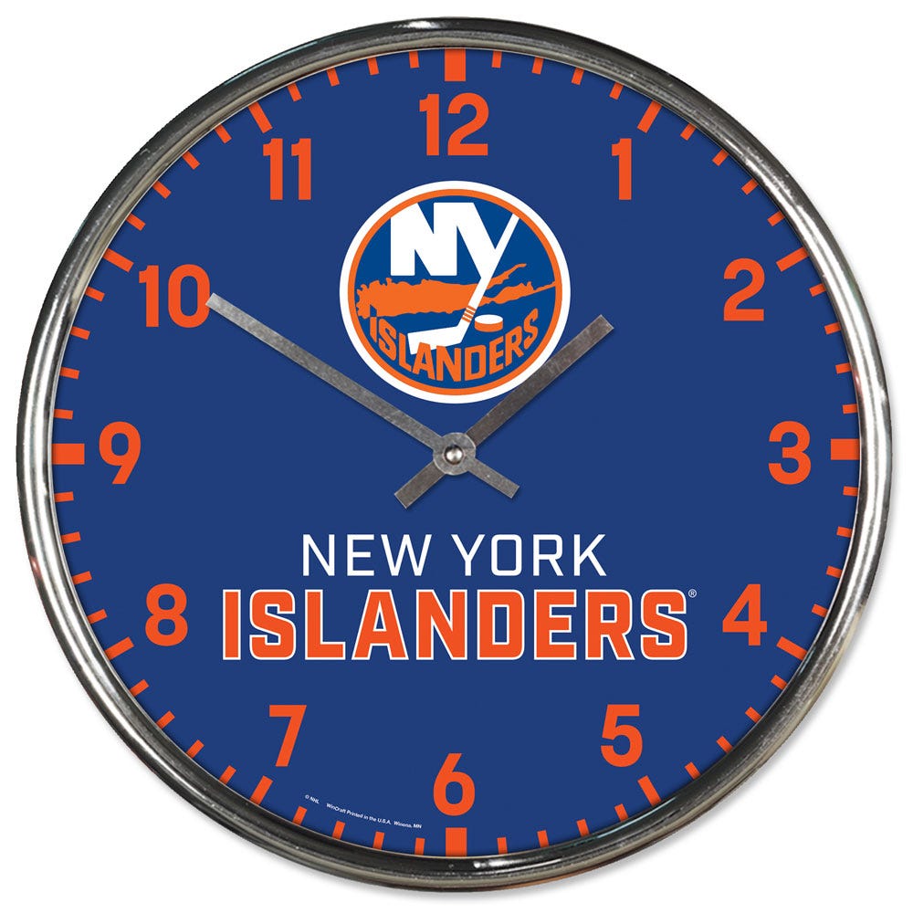 New York Islanders Clock Round Wall Style Chrome Periodic Restock