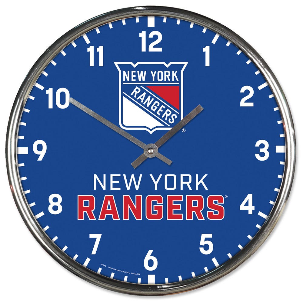 New York Rangers Clock Round Wall Style Chrome Periodic Restock