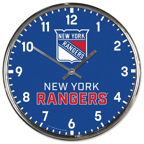 New York Rangers Clock Round Wall Style Chrome Periodic Restock