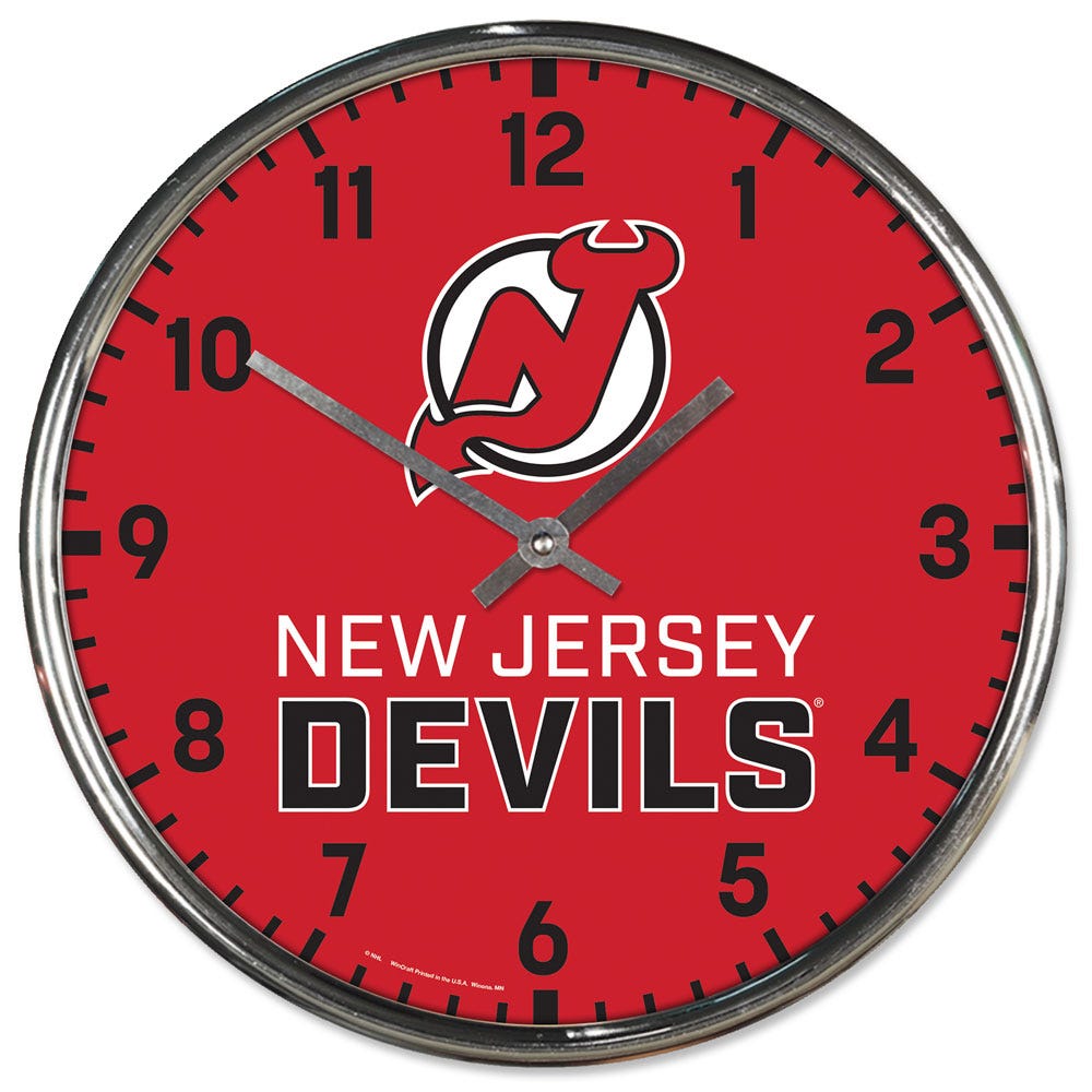 New Jersey Devils Clock Round Wall Style Chrome Periodic Restock