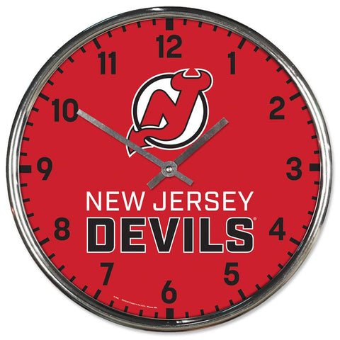New Jersey Devils Clock Round Wall Style Chrome Periodic Restock