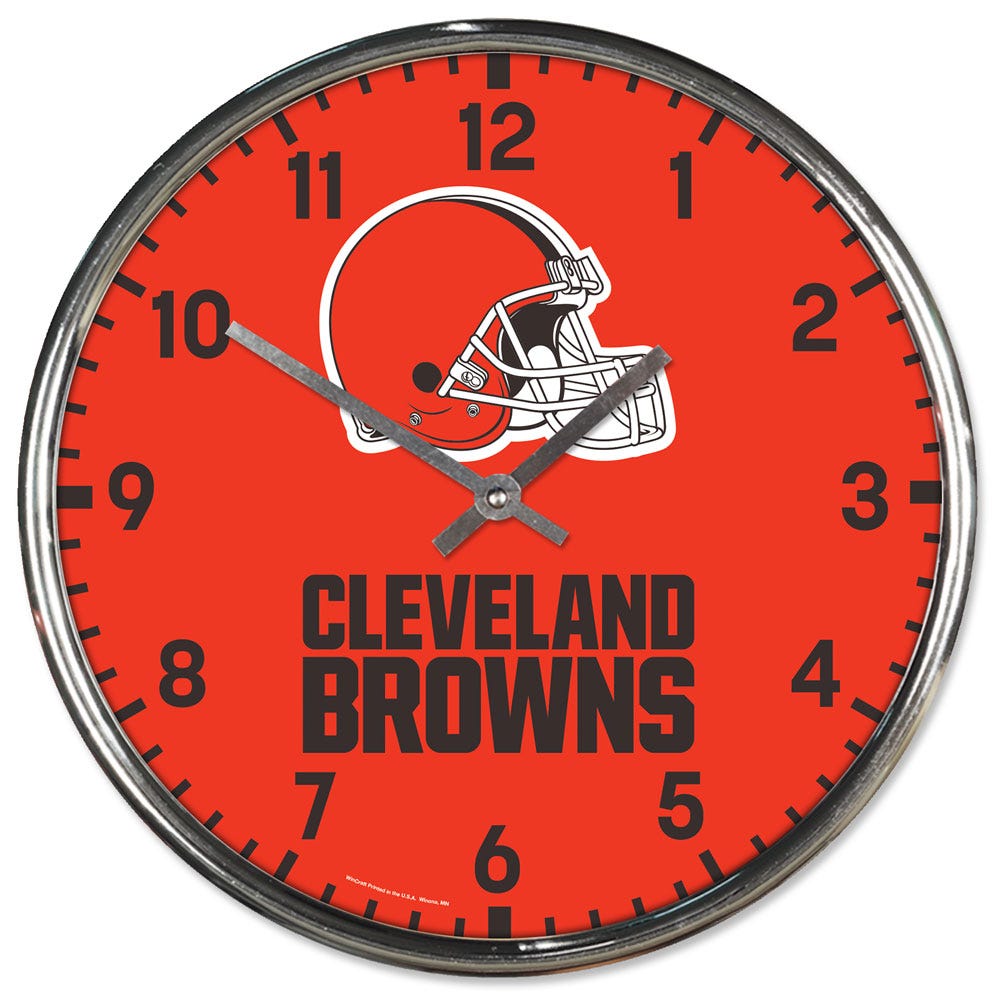 Cleveland Browns Clock Round Wall Style Chrome Periodic Restock