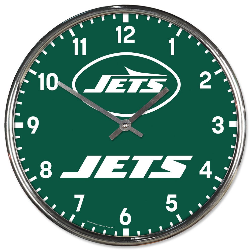 New York Jets Clock Round Wall Style Chrome Periodic Restock