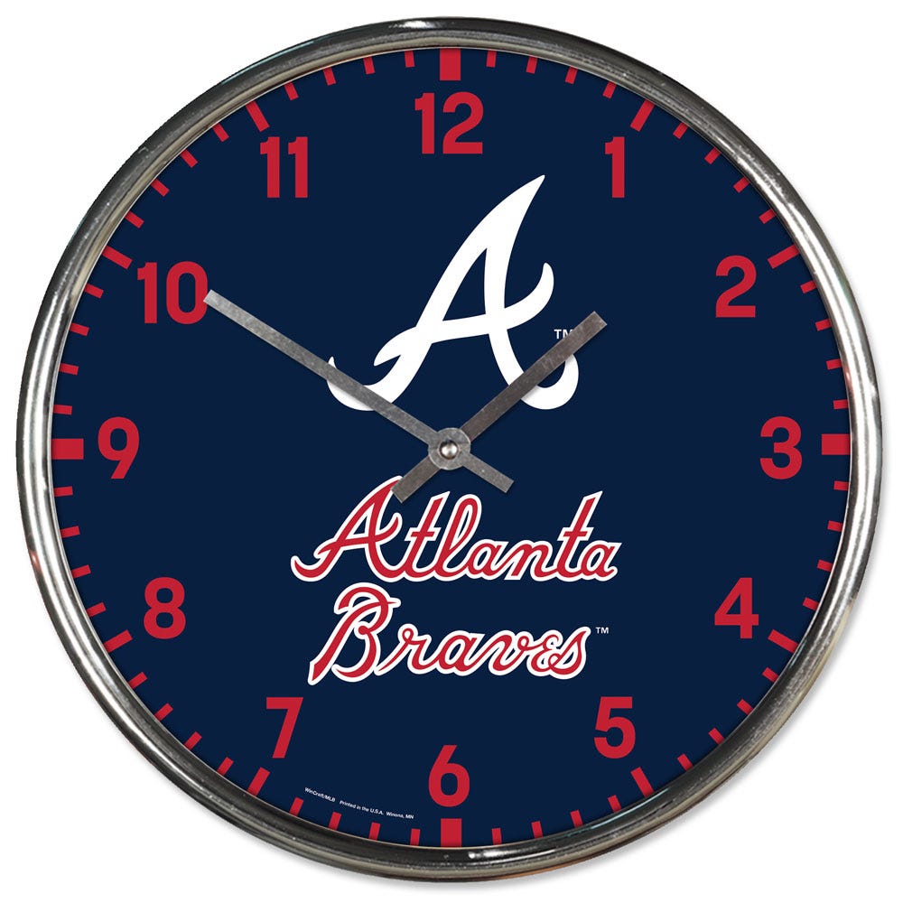 Atlanta Braves Clock Round Wall Style Chrome Periodic Restock