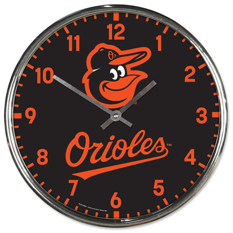 Baltimore Orioles Clock Round Wall Style Chrome Periodic Restock
