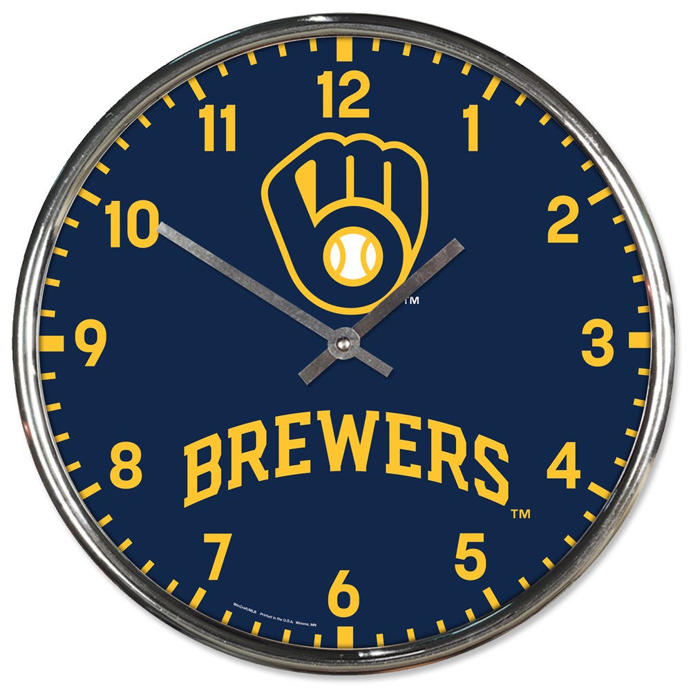 Milwaukee Brewers Clock Round Wall Style Chrome Periodic Restock