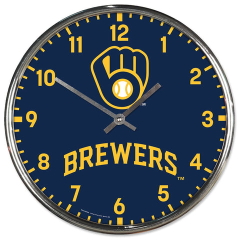 Milwaukee Brewers Clock Round Wall Style Chrome Periodic Restock