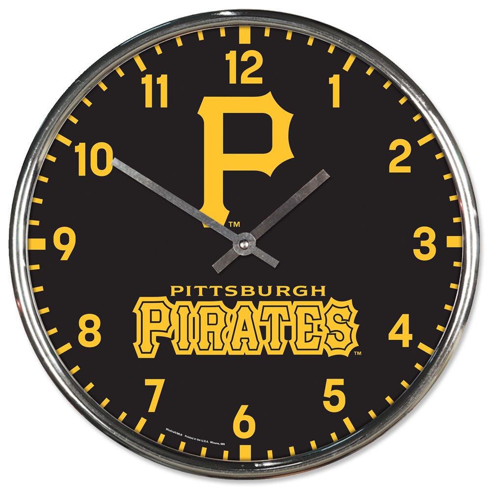 Pittsburgh Pirates Clock Round Wall Style Chrome Periodic Restock