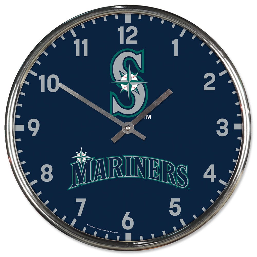 Seattle Mariners Clock Round Wall Style Chrome Periodic Restock