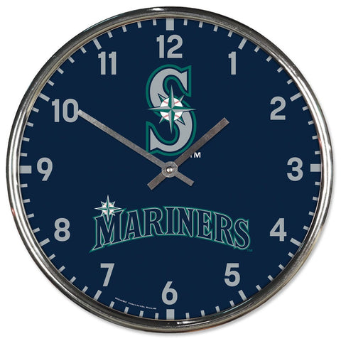 Seattle Mariners Clock Round Wall Style Chrome Periodic Restock