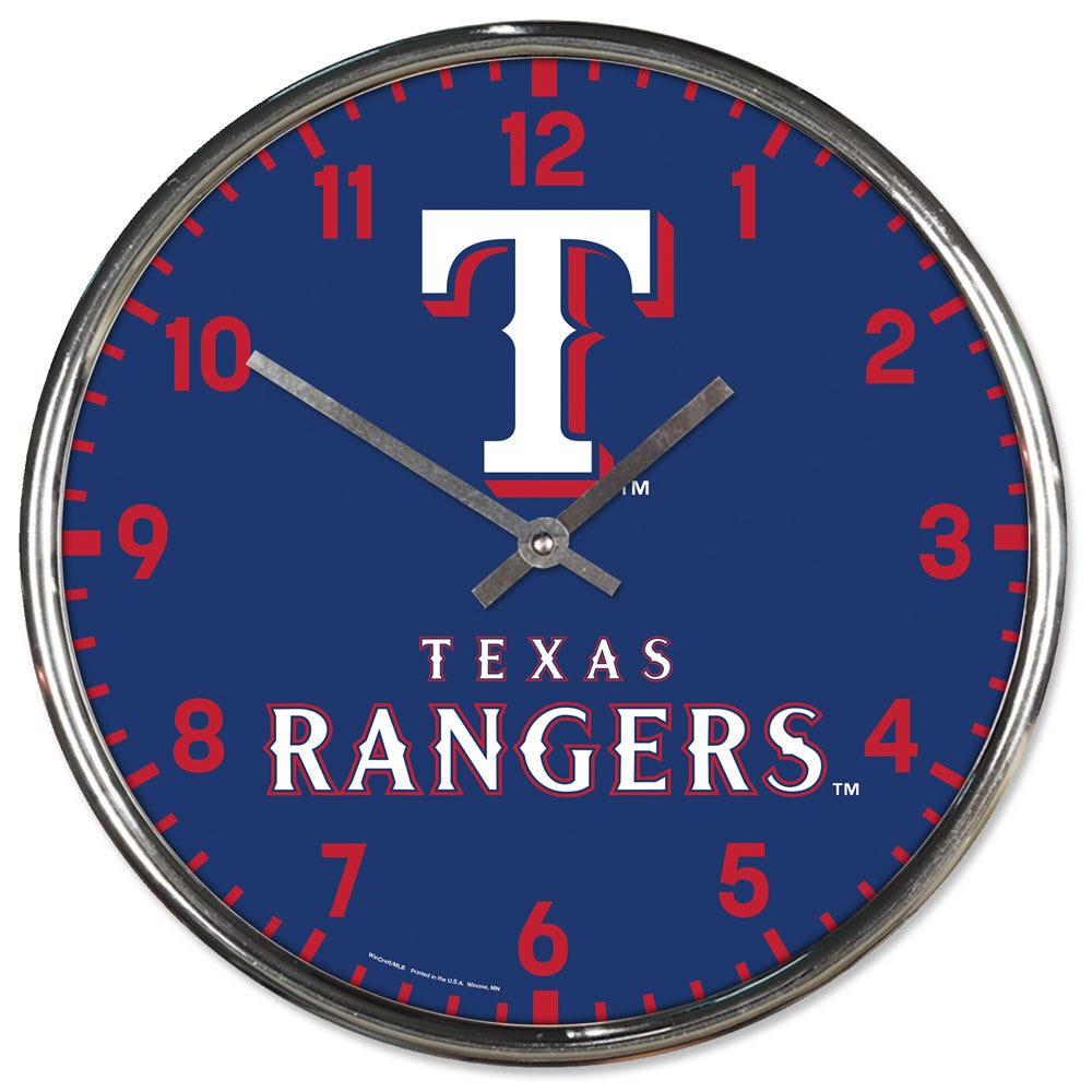Texas Rangers Clock Round Wall Style Chrome Periodic Restock