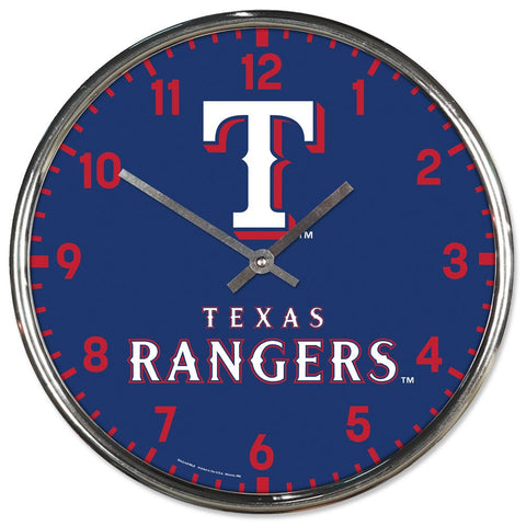 Texas Rangers Clock Round Wall Style Chrome Periodic Restock