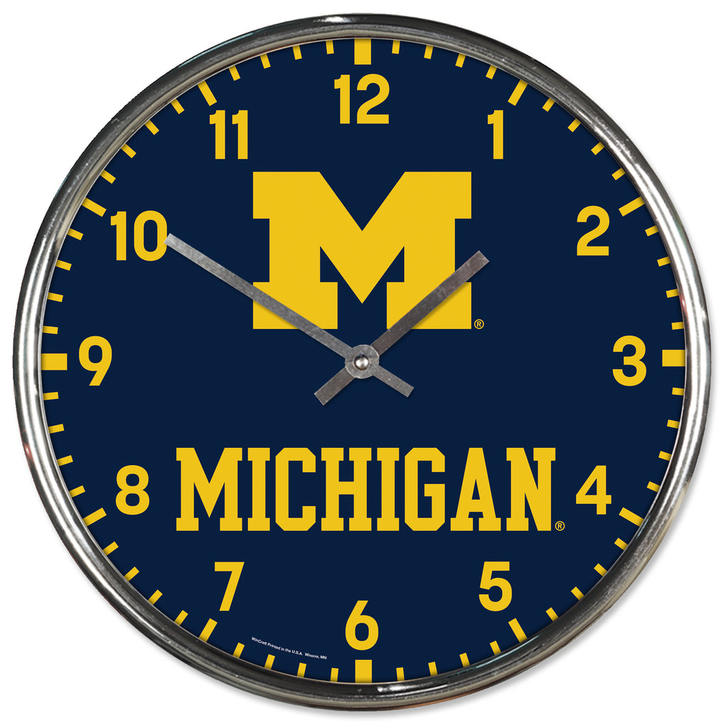Michigan Wolverines Round Chrome Wall Clock Periodic Restock