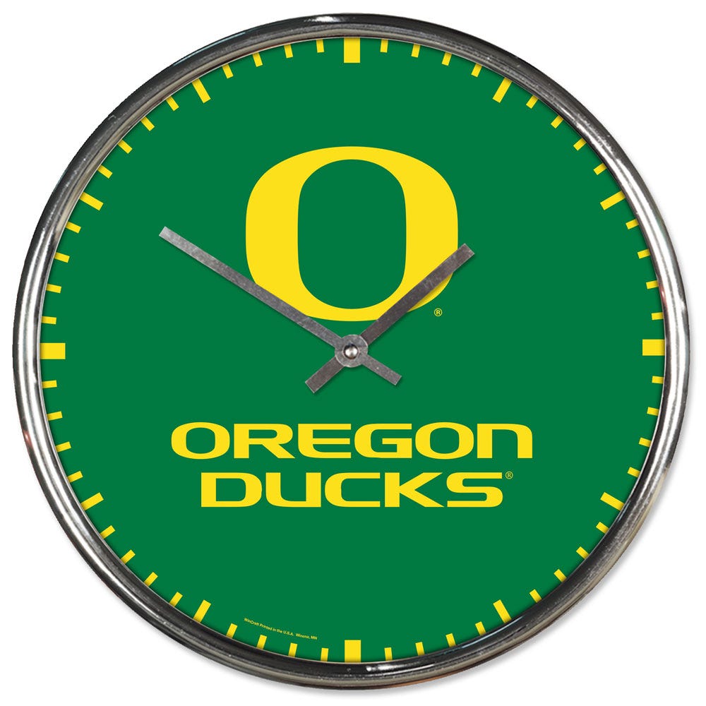 Oregon Ducks Clock Round Wall Style Chrome Periodic Restock