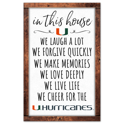 Miami Hurricanes Sign 11x17 Wood In This House