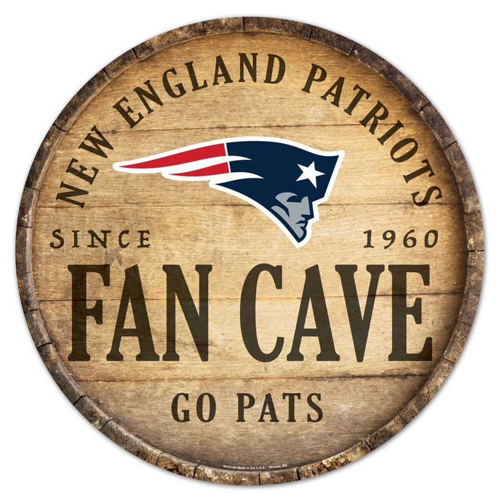 New England Patriots Sign Wood 14 Inch Round Barrel Top Design