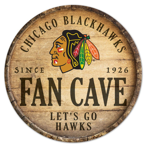 Chicago Blackhawks Sign Wood 14 Inch Round Barrel Top Design Special Order