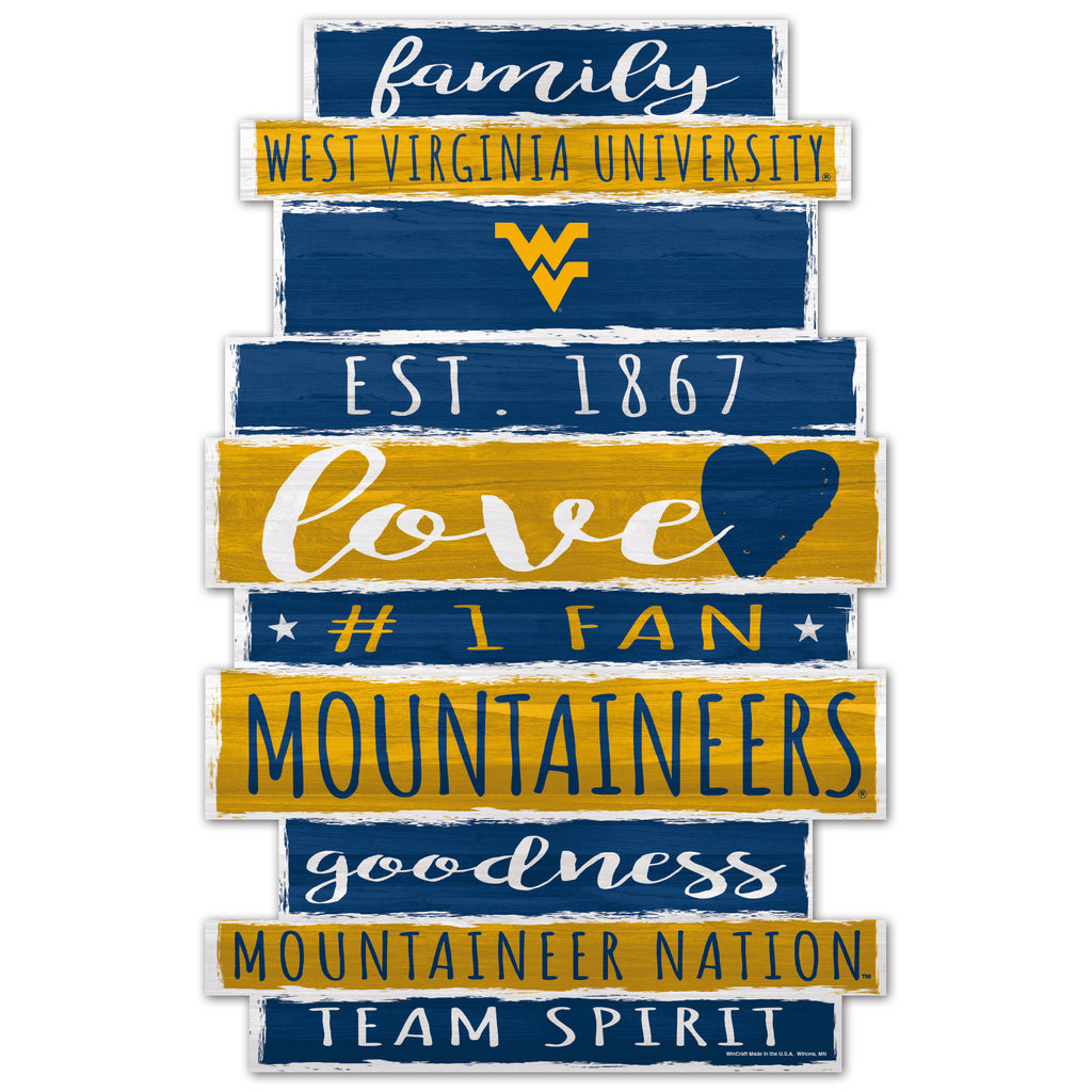 West Virginia Mountaineers Sign 11x17 Wood Family Word