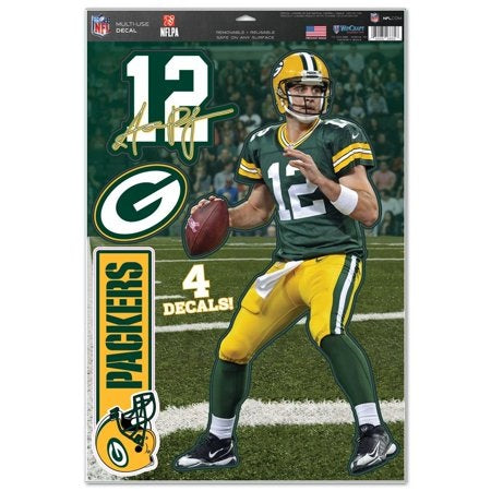 Green Bay Packers s Decal 11x17 Multi Use Aaron Rodgers Design 4 Piece