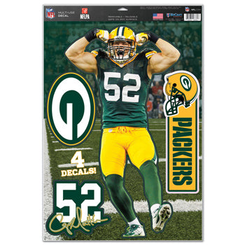 Green Bay Packers s Decal 11x17 Multi Use Clay Matthews Design 4 Piece CO